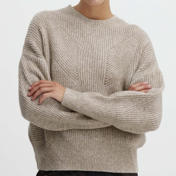 Ichi Ihmylle Sweater Oatmeal Melange Ribbed Sweater S - Picture 2 of 14